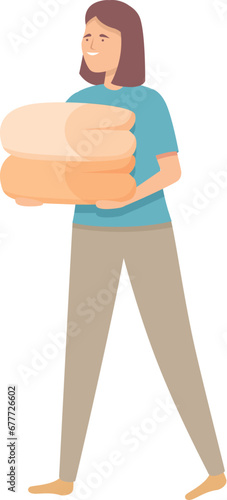 Woman with towel stack icon cartoon vector. Clean bathroom towels. Washing clothes chore.