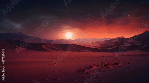 An otherworldly desert landscape with sand dunes  camels  and a starry night  captured with an infrared lens  using ethereal and dreamy film to create a mystical and surreal mood