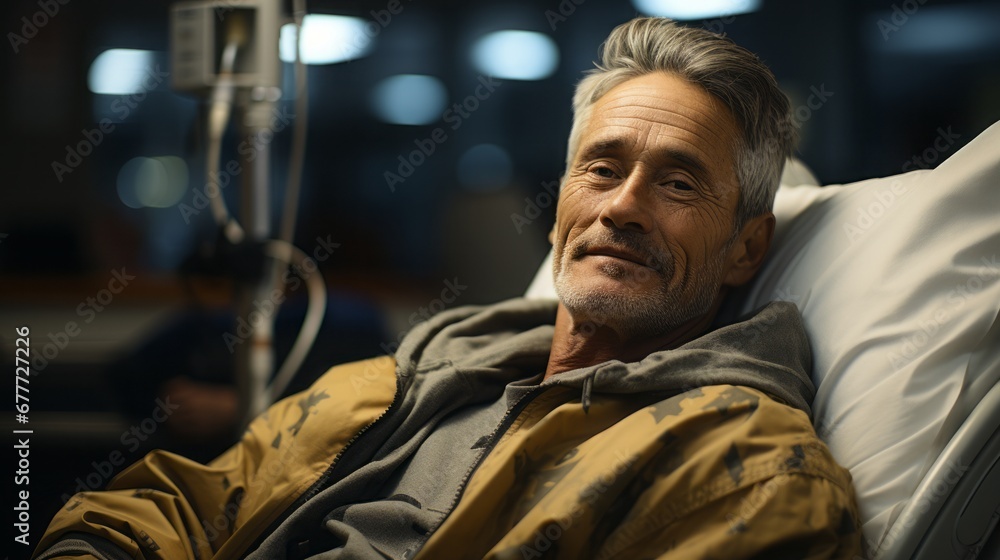 Postoperative period: The patient is in a hospital bed. Despite the obvious pain and difficulties, the patient is determined to recover and hopeful. Postoperative period: The patient is in a hospital bed. Despite the obvious pain and difficulties, the patient is determined to recover and hopeful.