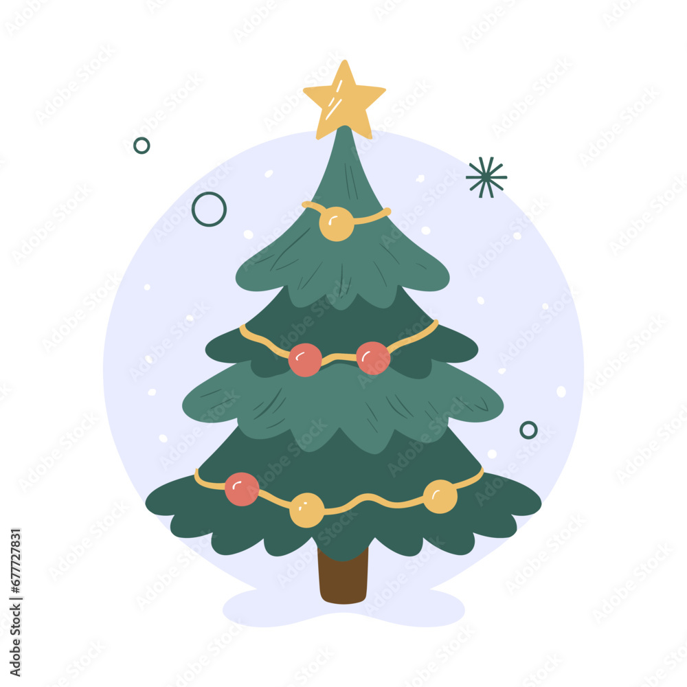 Christmas tree illustration isolated on white background