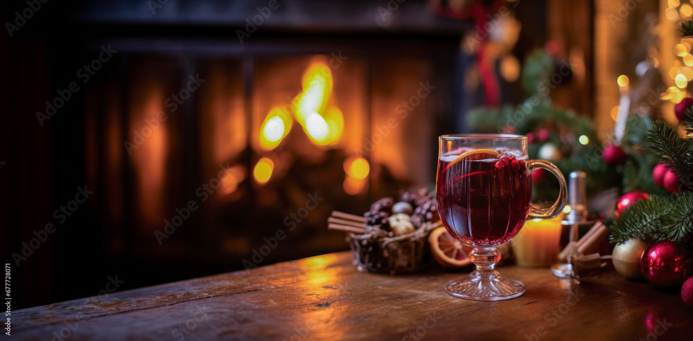 Warmth in a Mug: Festive Mulled Drink by fireplace