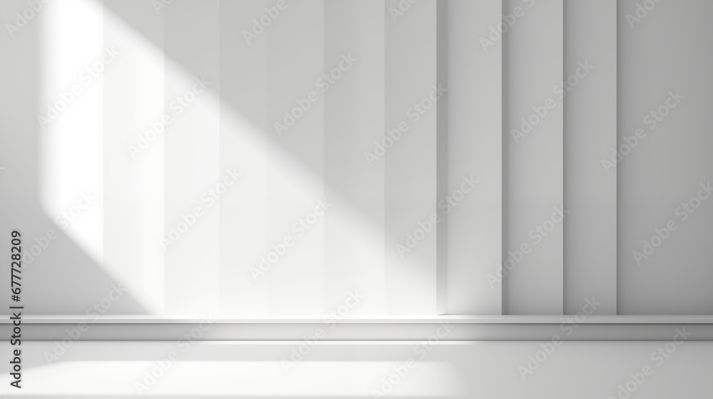 Fototapeta premium Minimal abstract light white background for product presentation. Shadow and light from windows