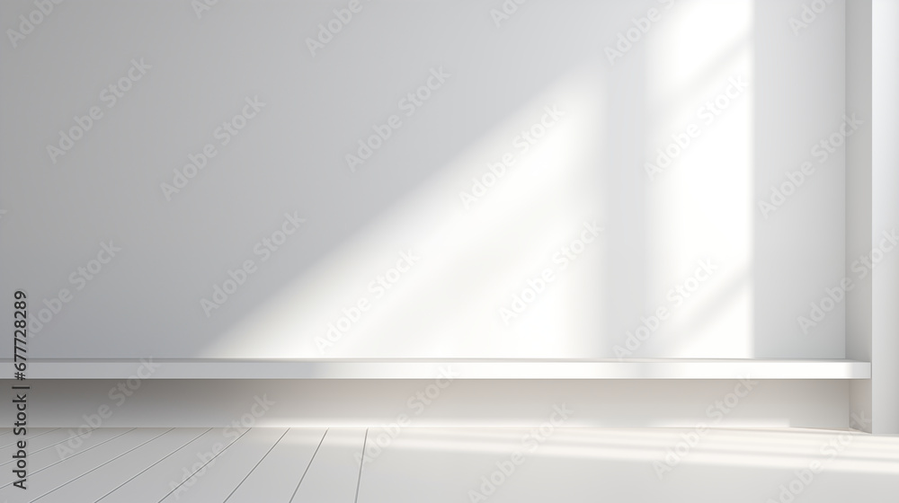 Minimal abstract light white background for product presentation. Shadow and light from windows Minimal abstract light white background for product presentation. Shadow and light from windows