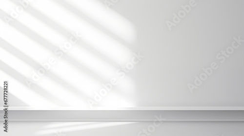 White abstract geometric background for product presentation. Shadow and light from windows