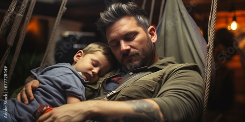 Dad Cherishing Bedtime with Baby Boy in His Arms