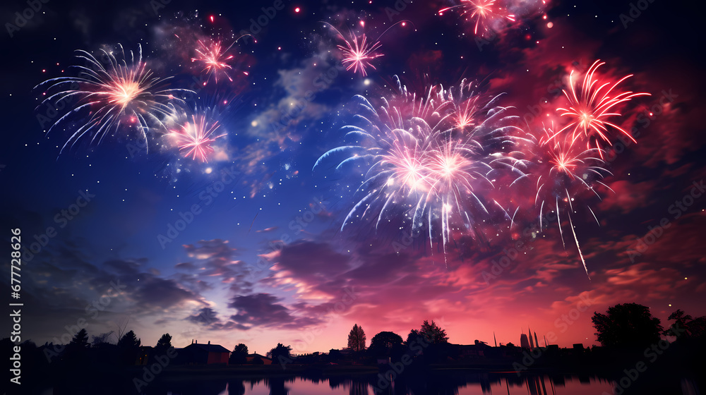 Fireworks in the night sky poster web PPT background, digital technology background