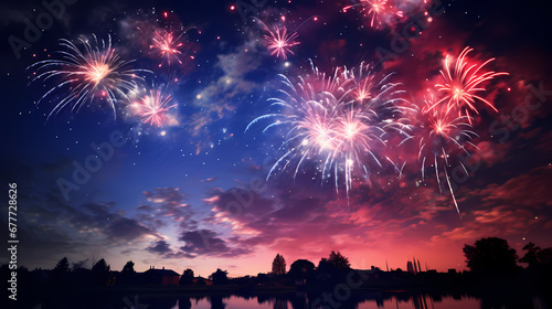 Fireworks in the night sky poster web PPT background  digital technology background