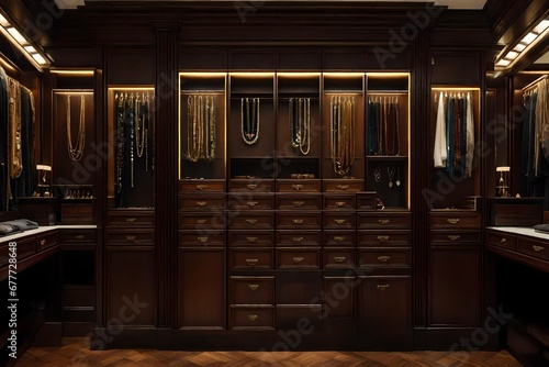 a dressing area with pull-out drawers and hidden compartments for jewelry and valuables