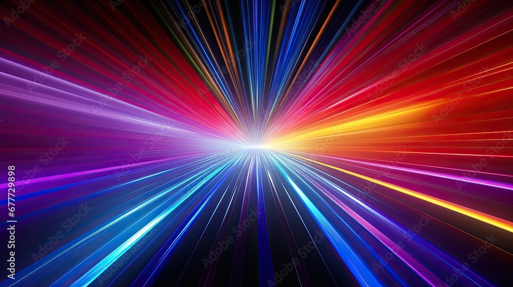 Bright colored light beams running in the distance Bright colored light beams running in the distance