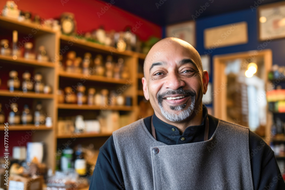 Shop Owner's Smiles of Achievement. His hard work pays off as he proudly opens his store. Shop Owner's Smiles of Achievement. His hard work pays off as he proudly opens his store.