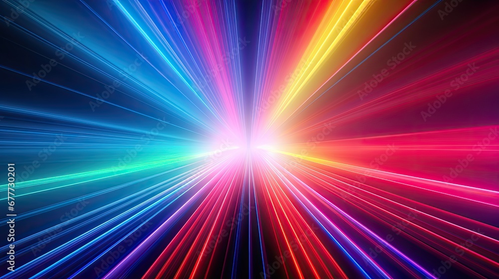 Bright colored light beams running in the distance Bright colored light beams running in the distance
