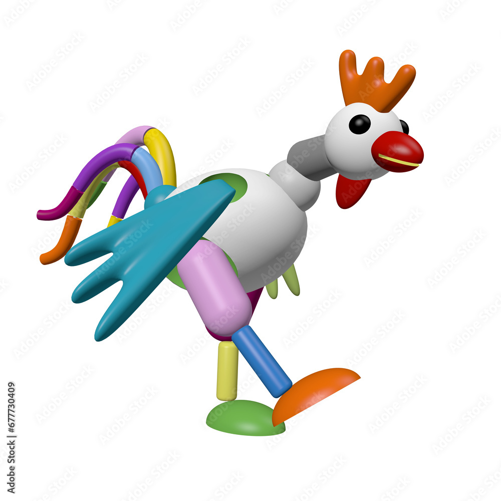 colorful funny wood toy, 3d rendered illustration of a rooster colorful funny wood toy, 3d rendered illustration of a rooster