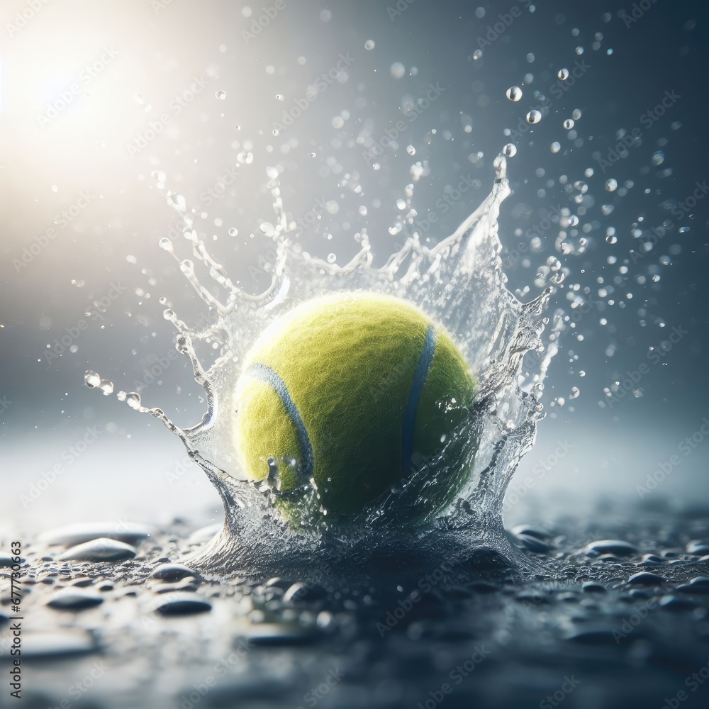 tennis ball on the water splash with simple background