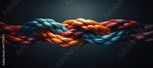  a group of multicolored ropes on a black background with a place for the text in the middle of the image. photo