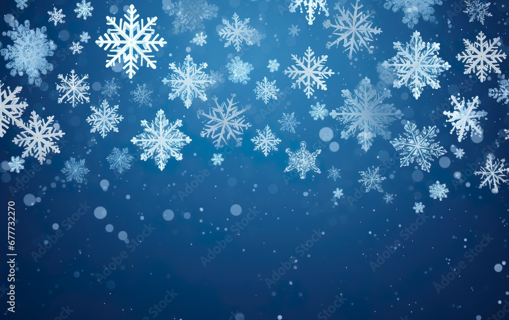 Blue Christmas card with white snowflakes