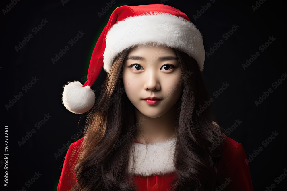 portrait of young asian woman dressed as Santa portrait of young asian woman dressed as Santa