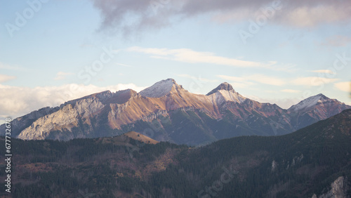 Mountain landscape at sunrise on a sunny day