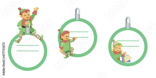 Label with an elf for Christmas sales.