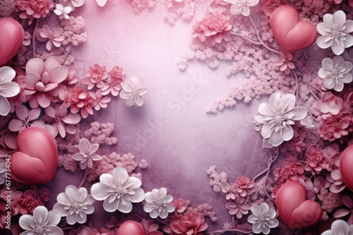 Pink Valentine background with textured flowers for St. Valetines Day  14th of February