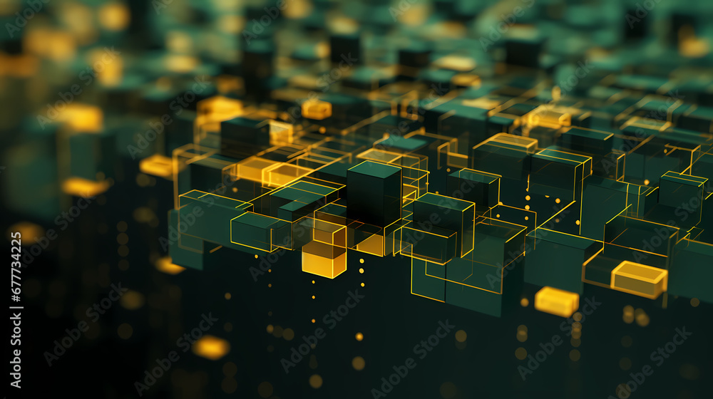 Fototapeta premium Green blockchain abstract poster web page PPT background, digital technology background