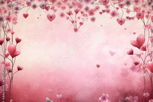 Pink Valentine background with hearts for St. Valetines Day, 14th of February photo