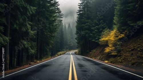 Empty Road in the middle of Forest Landscape Photography