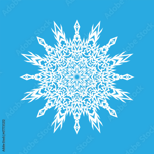 Vector illustration. White snowflake icon on a blue background. Winter