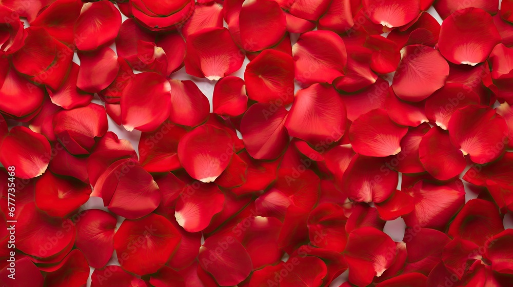 a large group of red petals on a white background with a light reflection of the petals in the center of the image. a large group of red petals on a white background with a light reflection of the petals in the center of the image.