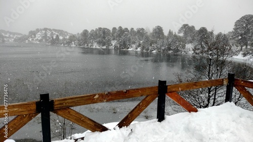 Beautiful shot of a snowy landscape in the Villa Pehuenia Neuquen village in Argentina photo