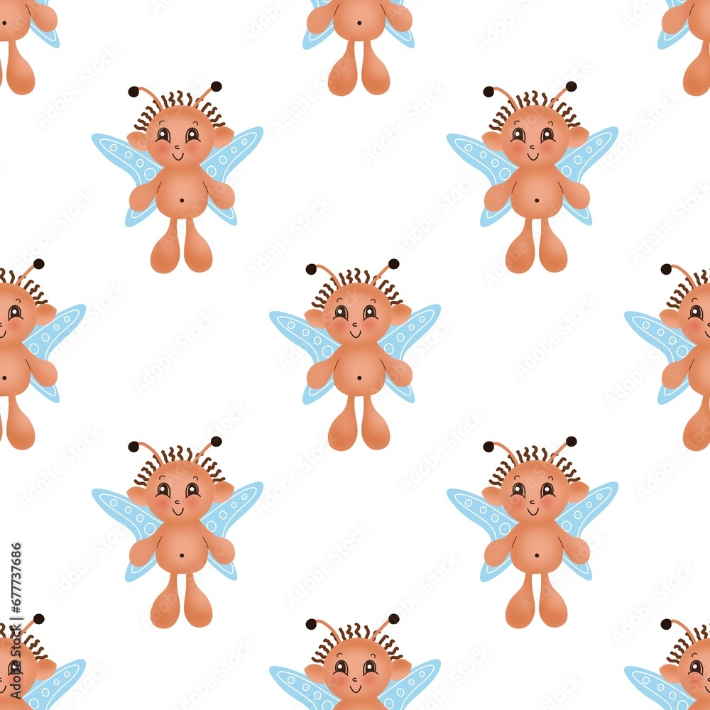 Fototapeta premium Seamless pattern with a cute flying character 