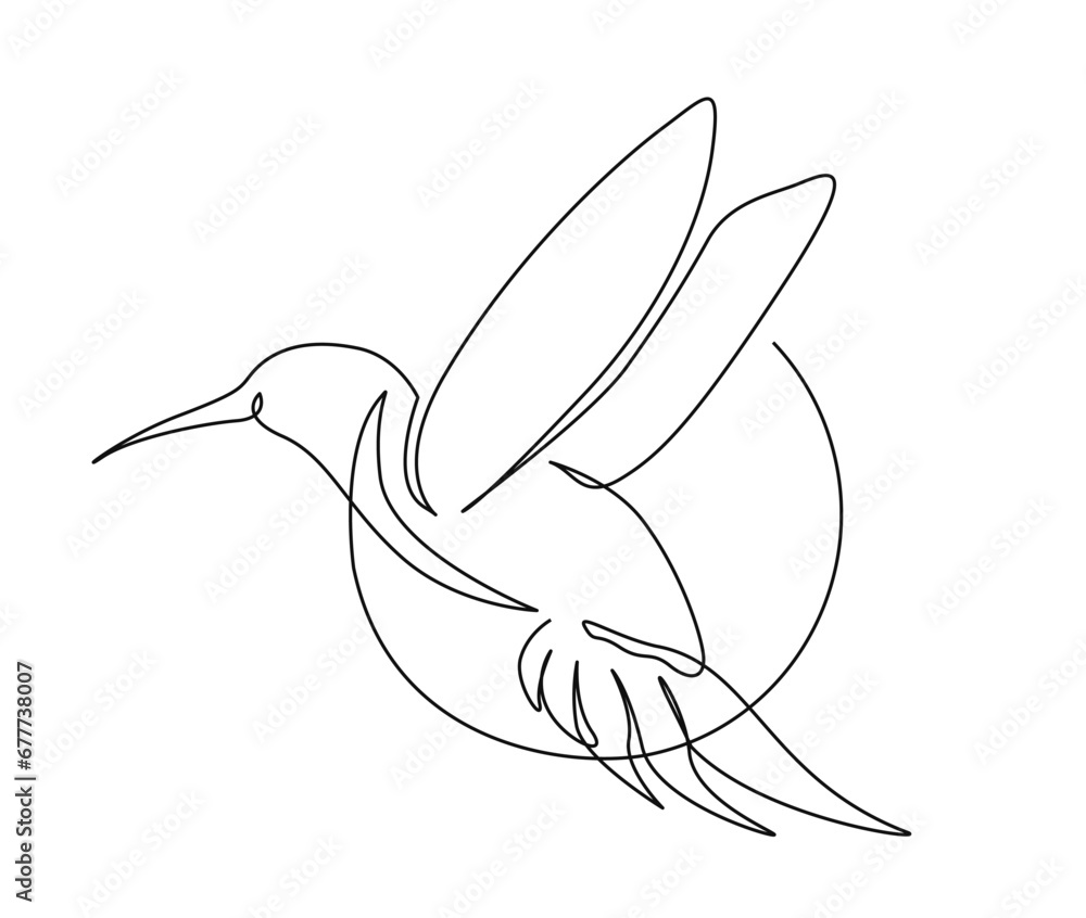 Continuous one line drawing of collibri bird . Simple humming bird single outline vector illustration. Continuous one line drawing of collibri bird . Simple humming bird single outline vector illustration.