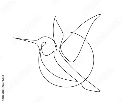 Continuous one line drawing of collibri bird . Simple humming bird single outline vector illustration.