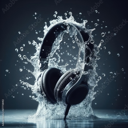 headphones on the water splash 