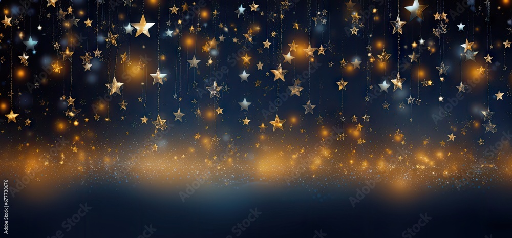  a blue background with gold stars hanging from it's sides and a blue background with gold stars hanging from it's sides.