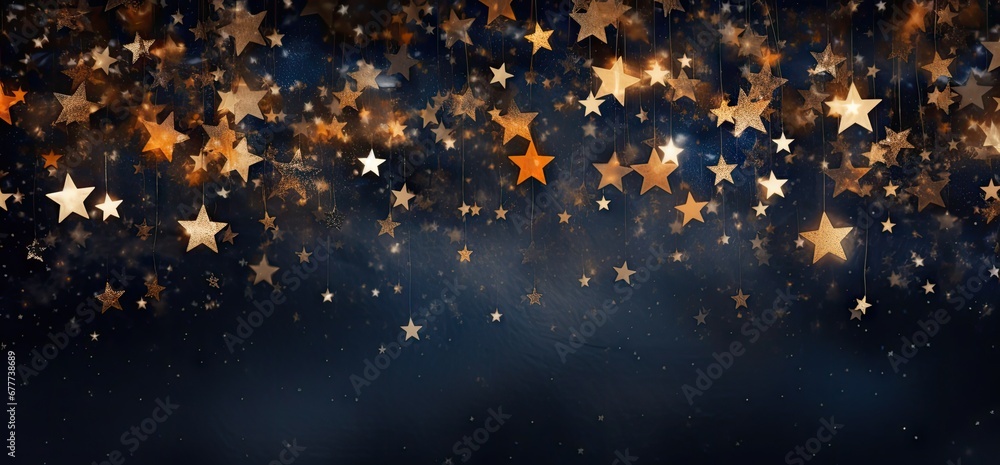 a group of gold stars floating in the air on a dark blue background with stars in the middle of the image. a group of gold stars floating in the air on a dark blue background with stars in the middle of the image.