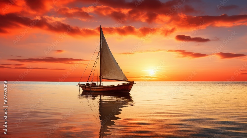 A Boat with Sunset View Landscape Photography