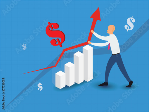 Inflation Increase Businessman vector  with red arrow up, vector
