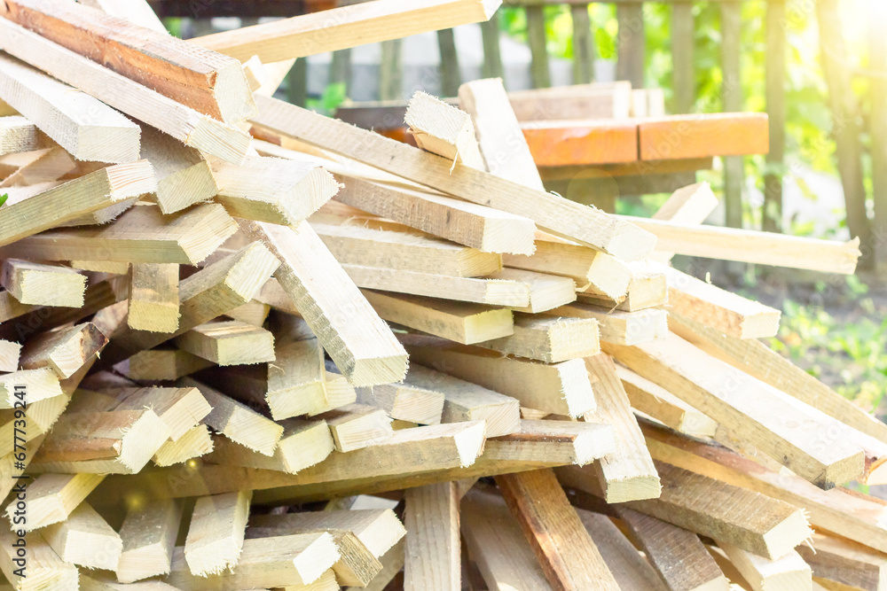 Woodworking, warehouse. Wooden planks. Pine boards.