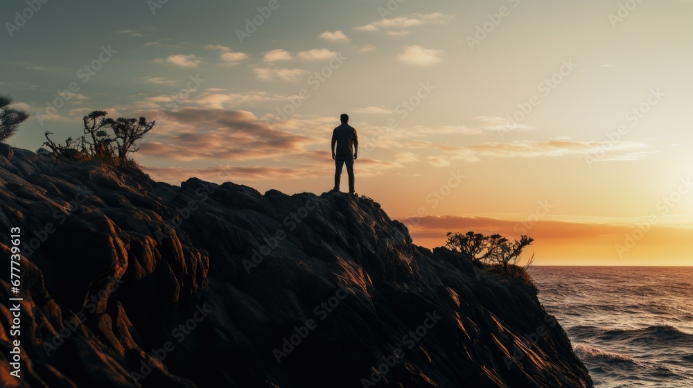 A Man on a Cliff Landscape Photography