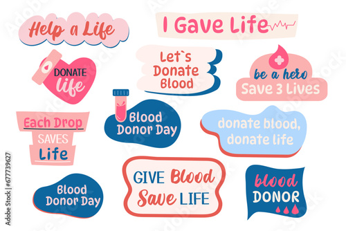 Collection of lettering blood donor hand drawn