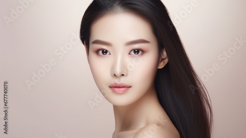 On a white background, a beautiful young woman with clean, fresh skin, Face care, facial therapy, cosmetology, beauty and spa, and portraiture of women.