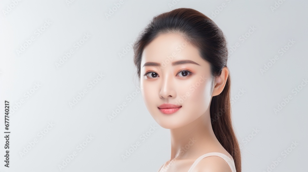 On a white background, a beautiful young woman with clean, fresh skin, Face care, facial therapy, cosmetology, beauty and spa, and portraiture of women. On a white background, a beautiful young woman with clean, fresh skin, Face care, facial therapy, cosmetology, beauty and spa, and portraiture of women.