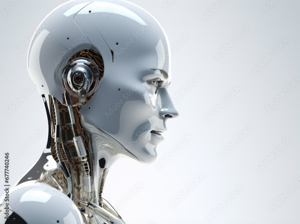 Naklejka premium Male robot on white background, future cyborg technology concept