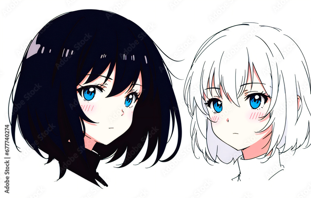 Portrait of cute anime girls on a white background Portrait of cute anime girls on a white background