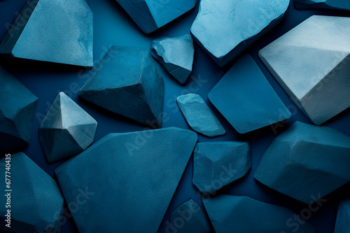 blue geometric Stone and Rock shape background, minimalist mockup for podium display or showcase
