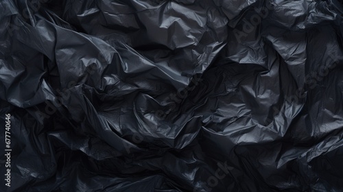 Black plastic garbage bag texture, abstract background of crumpled polyethylene