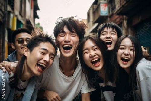 Group of young Asians laughing at the camera photo