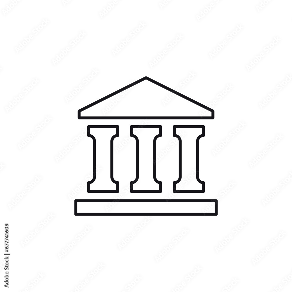 Building with columns. Important institution. Vector linear illustration icon isolated on white background. Building with columns. Important institution. Vector linear illustration icon isolated on white background.
