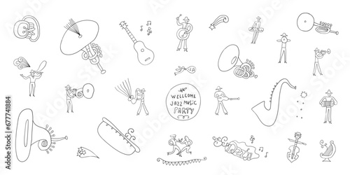 jazz music party musicians band doodles vector sketh illustration