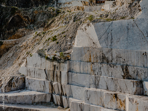 Large blocks of marble in one of the quarries near Carrara, Italy photo